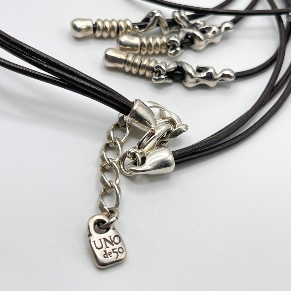 UNO de 50 Leather Silver plated Necklace Skalator Woman Climb BOHO Tassel Dangle - Picture 12 of 16